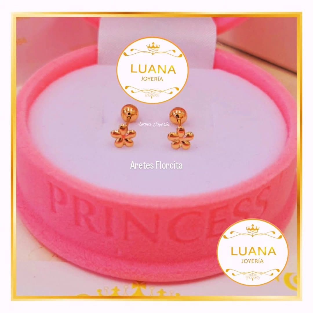 Aretes Abridores para Bebé Florcita Oro 18K | Broche Rosca — foto 2