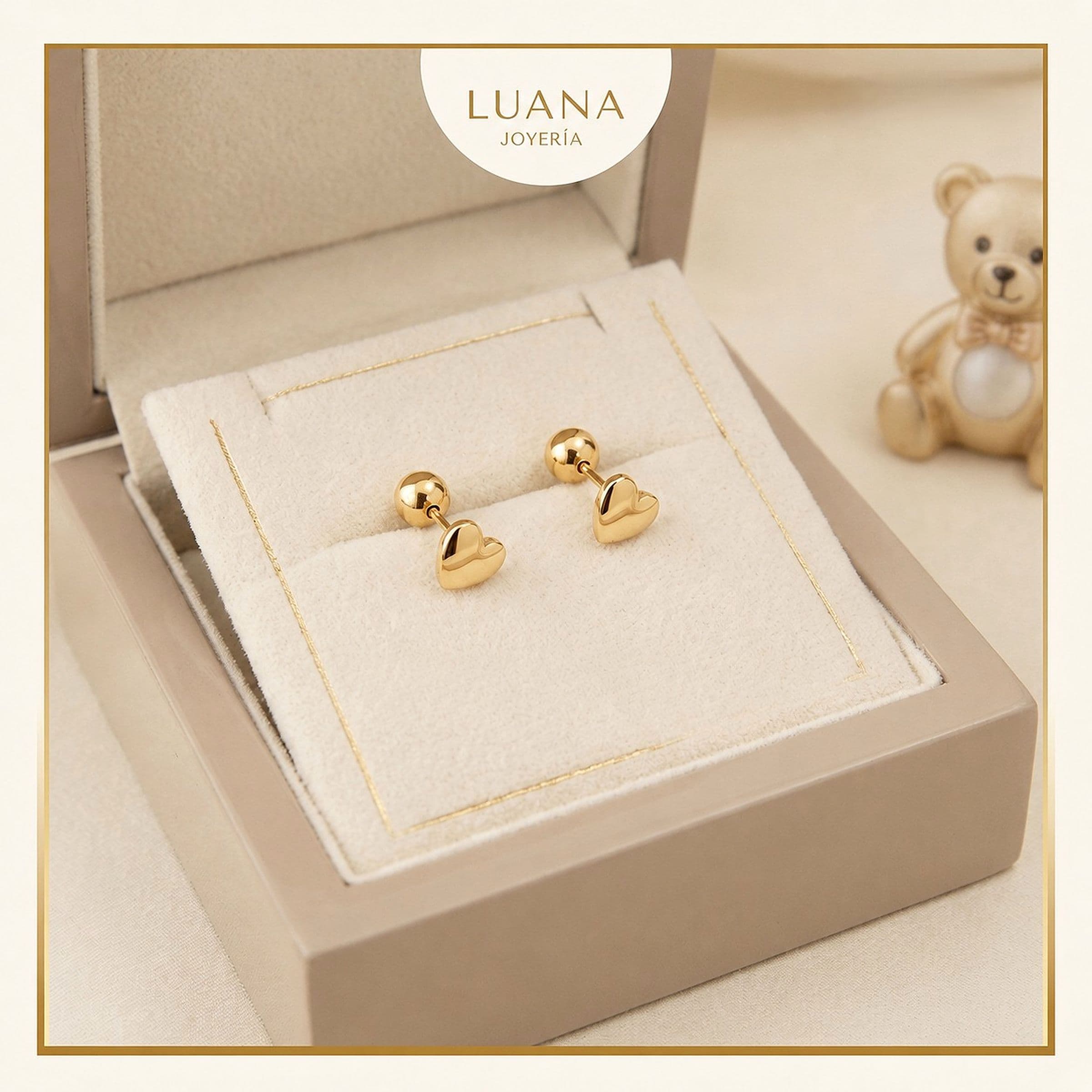 Aretes Abridores para Bebé Corazón Oro 18K | Broche Rosca — foto 1