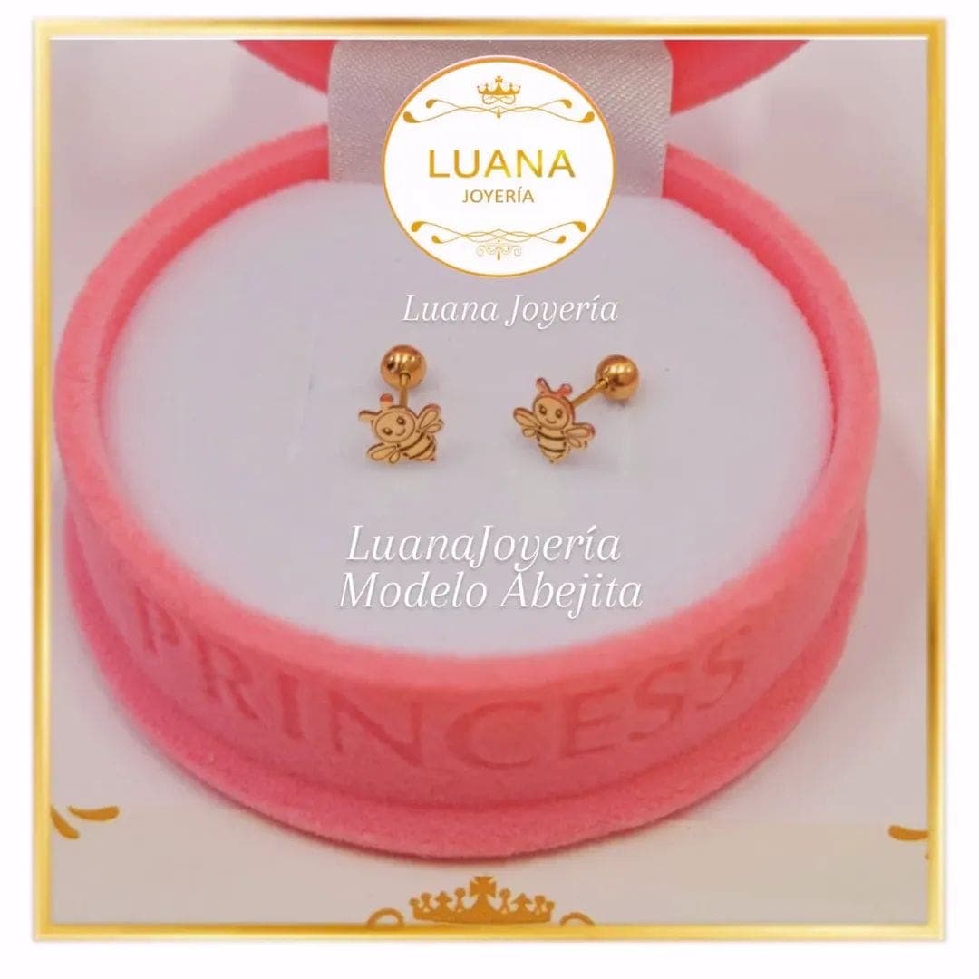 Aretes Abridores para Bebé Abejita Oro 18K | Broche Rosca — foto 2